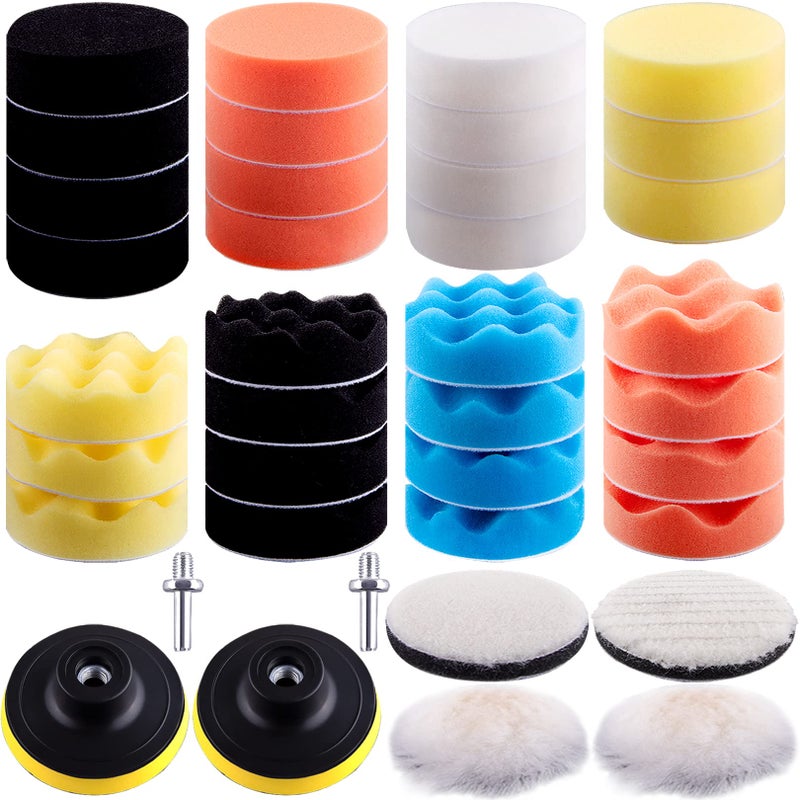 SIQUK 38 Pieces Car Polishing Pad Kit 3 Inch Buffing Pads Foam Polish Pads Polisher Attachment for Drill - Image 1